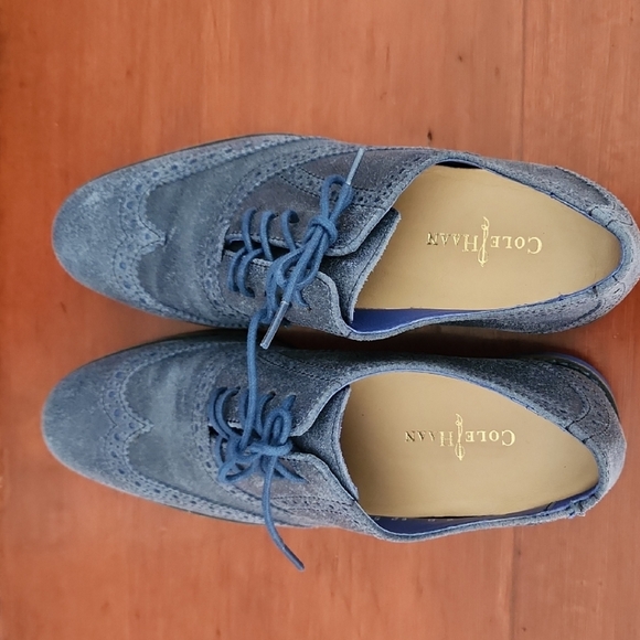 Cole Haan Womens Denim Blue Leather Derbys - Picture 1 of 6